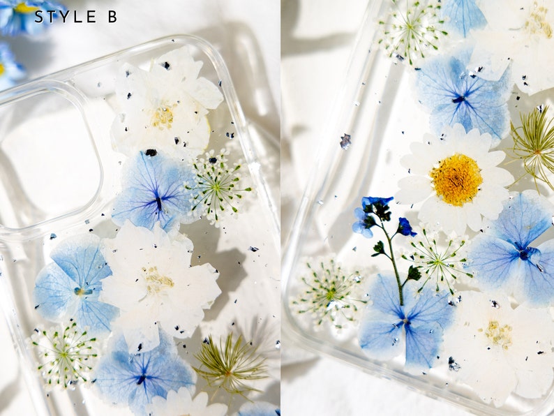 Gepresste Blume Handyhülle für iPhone 16 15 14 13 12 11 Pro Max X SE, Samsung Galaxy S22 S23 S24 S25 Ultra, Google Pixel 6 7 8 9 Pro XL – Transparentes TPU