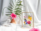 Gepresste Blumenrahmen 17,5x12,7 cm, Doppelglas Messingrahmen, echte getrocknete Blumen, botanische Wandkunst, Trockenblumenkunst