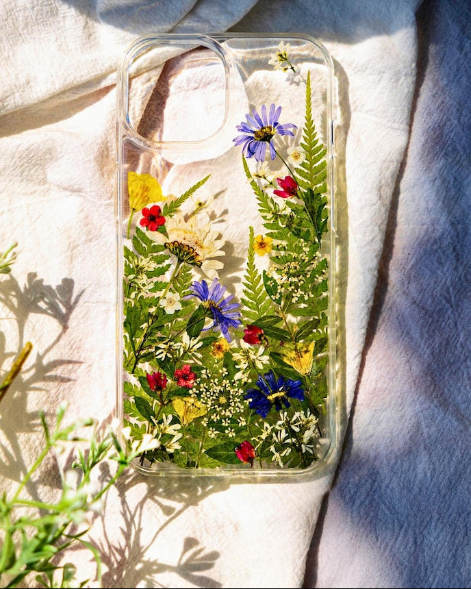 Gepresste Blume Handyhülle für iPhone 16 15 14 13 12 11 Pro Max X, Samsung Galaxy S24 S23 Ultra, Google Pixel 8 Pro