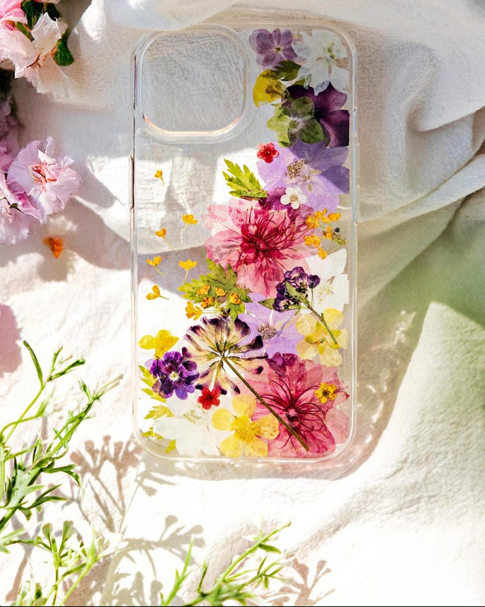Gepresste Blume Handyhülle für iPhone 16 15 14 13 12 11 Pro Max X, Samsung Galaxy S24 S23 Ultra, Google Pixel 8 Pro