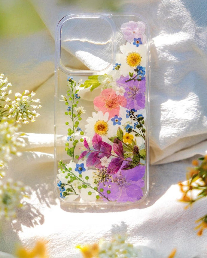 Gepresste Blume Handyhülle für iPhone 16 15 14 13 12 11 Pro Max X, Samsung Galaxy S24 S23 Ultra, Google Pixel 8 Pro