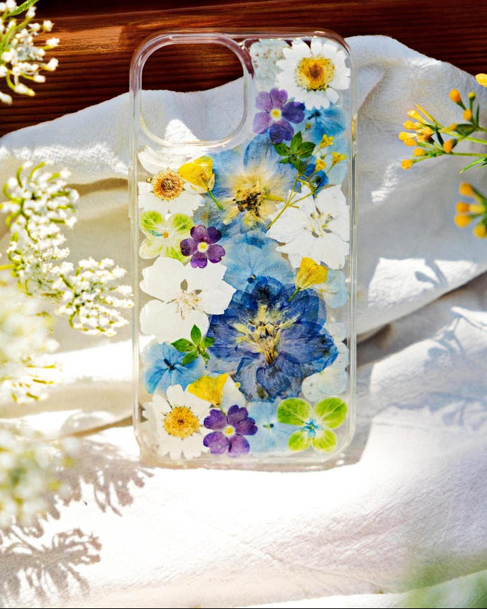 Gepresste Blume Handyhülle für iPhone 16 15 14 13 12 11 Pro Max X, Samsung Galaxy S24 S23 Ultra, Google Pixel 8 Pro