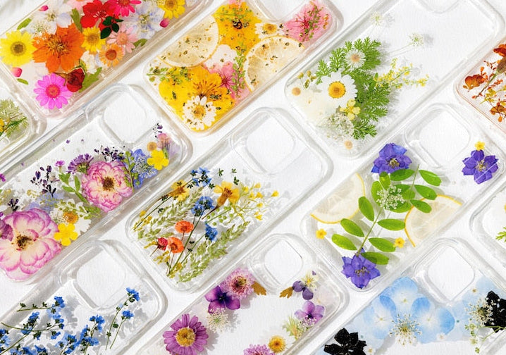 Handyhülle mit echten gepressten Blumen für iPhone 17, 16, 15, 14, 13, 12, 11 Pro Max, X, Samsung Galaxy S23, S24, S25 Ultra, Google Pixel 8, 9, 10 Pro