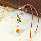 Echte Blume Lesezeichen mit Lederquaste, handgefertigt, transparentes Harz