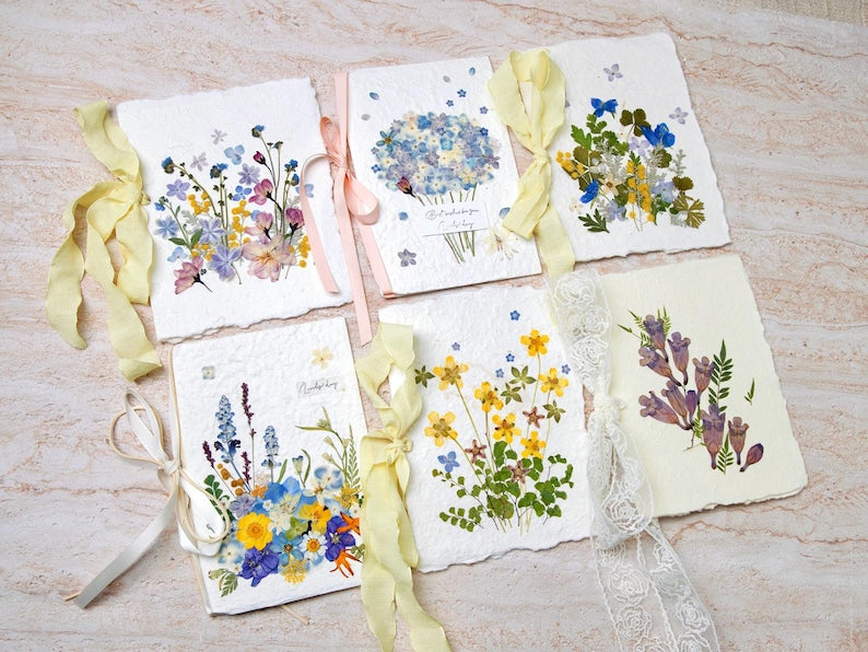 Echte gepresste Blumen Grußkarte | 15x20cm Handgemachte Karte mit Umschlag