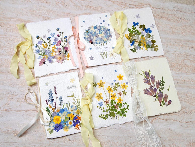 Blumen Hochzeitskarte 15x20cm mit Echten Gepressten Blumen und Umschlag