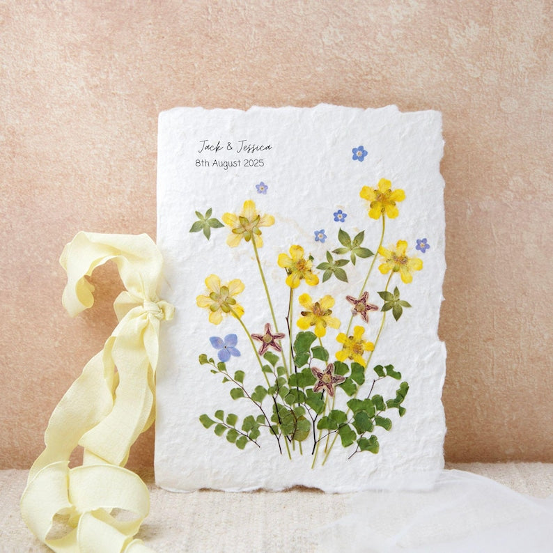 Blumen Hochzeitskarte 15x20cm mit Echten Gepressten Blumen und Umschlag