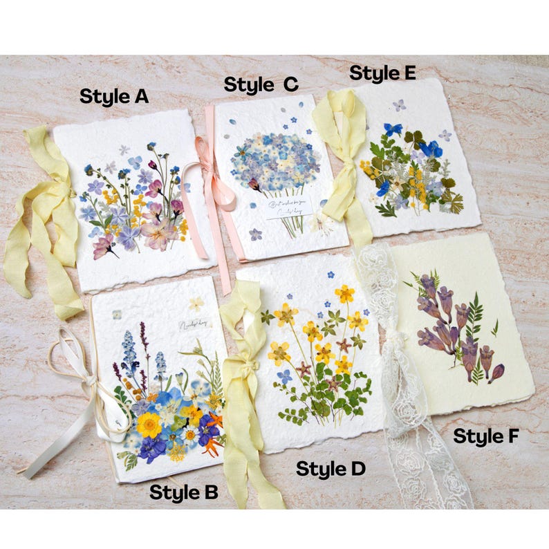 Handgepresste Blumen Karte, Botanische Hochzeitseinladung, 15x20cm, Strukturpapier, mit Umschlag