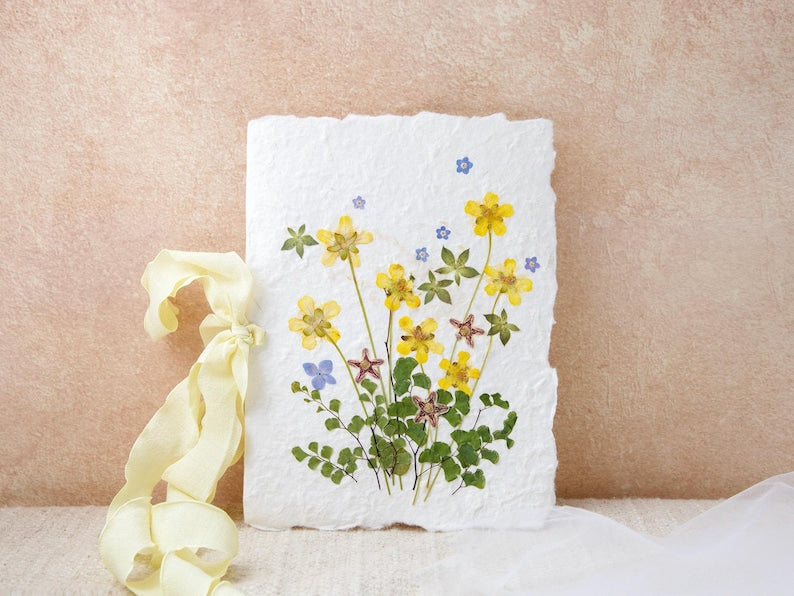 Handgepresste Blumen Karte, Botanische Hochzeitseinladung, 15x20cm, Strukturpapier, mit Umschlag