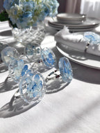 Silber Serviettenringe mit Blauer Blume Hortensie, Handgefertigt, 4 cm Ringdurchmesser