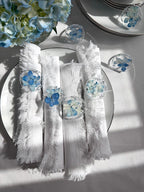 Silber Serviettenringe mit Blauer Blume Hortensie, Handgefertigt, 4 cm Ringdurchmesser
