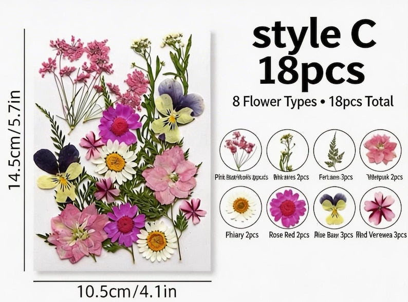 Gepresste Blumenmischung (16-30 Stück) für Harz, Nailart, Scrapbooking & Kartenherstellung
