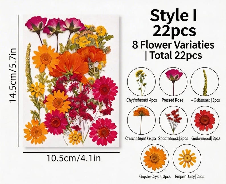 Gepresste Blumenmischung (16-30 Stück) für Harz, Nailart, Scrapbooking & Kartenherstellung