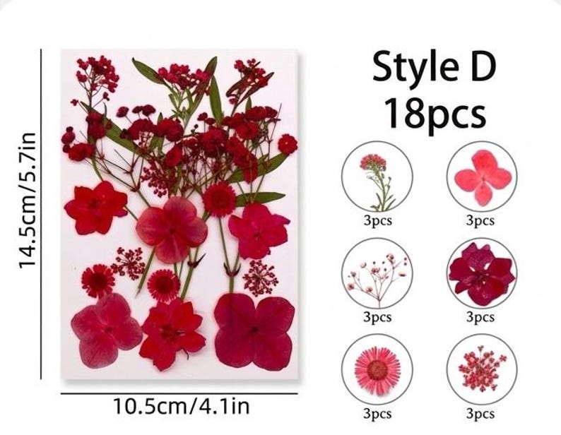 18 Stück Echte Gepresste Blumen Set, 7 Farbthemen, Getrocknete Blumen für Resin Art, Kerzen, Nailart, Scrapbooking