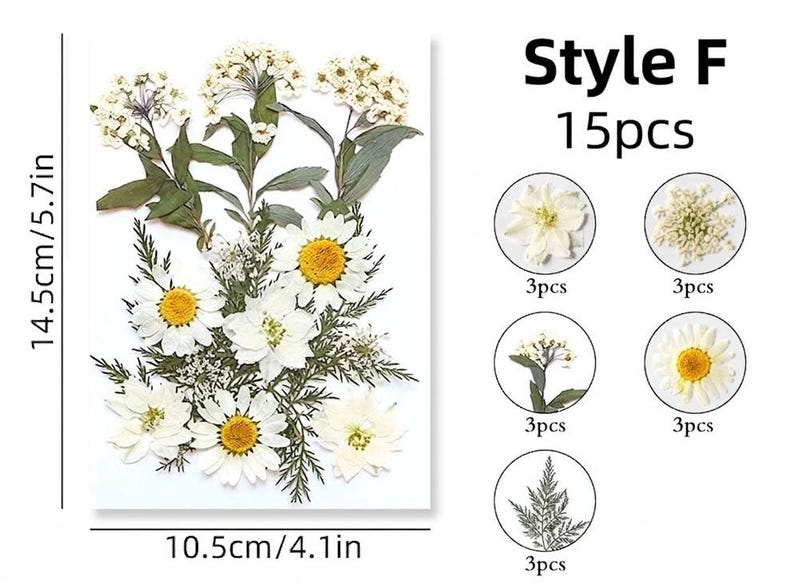 18 Stück Echte Gepresste Blumen Set, 7 Farbthemen, Getrocknete Blumen für Resin Art, Kerzen, Nailart, Scrapbooking