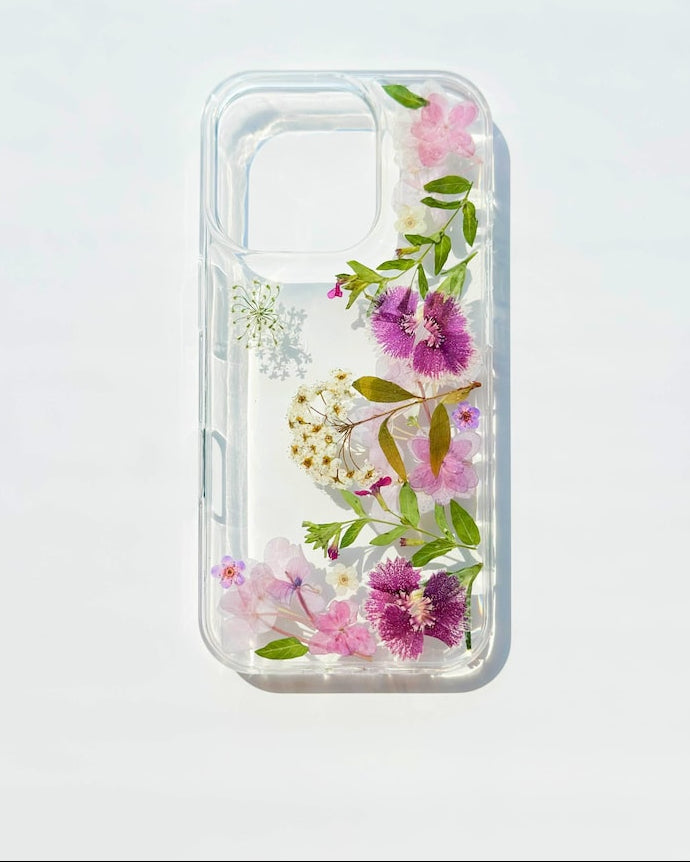 Gepresste Blumen Handyhülle für iPhone Samsung Google - Transparentes TPU Case mit Echten Trockenblumen