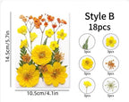 18 Stück Echte Gepresste Blumen Set, 7 Farbthemen, Getrocknete Blumen für Resin Art, Kerzen, Nailart, Scrapbooking