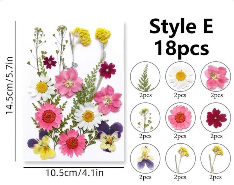 18 Stück Echte Gepresste Blumen Set, 7 Farbthemen, Getrocknete Blumen für Resin Art, Kerzen, Nailart, Scrapbooking