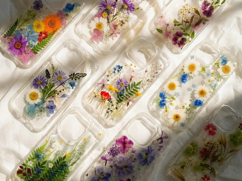 Gepresste Blumen Handyhülle für iPhone Samsung Google - Transparentes TPU Case mit Echten Trockenblumen