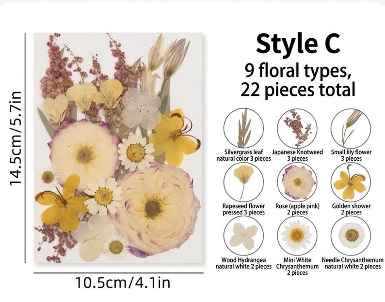 Gepresste Blumen-Mix, Echte Getrocknete Blumen für Resin Art, Scrapbooking, Kerzen & Wachssiegel, Bastelpackung, Blumenschmuck