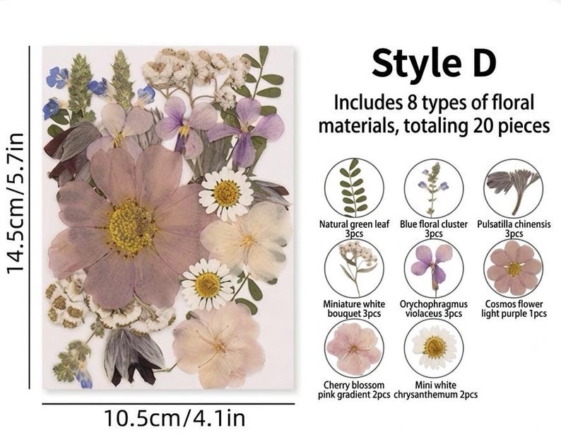 Gepresste Blumen-Mix, Echte Getrocknete Blumen für Resin Art, Scrapbooking, Kerzen & Wachssiegel, Bastelpackung, Blumenschmuck