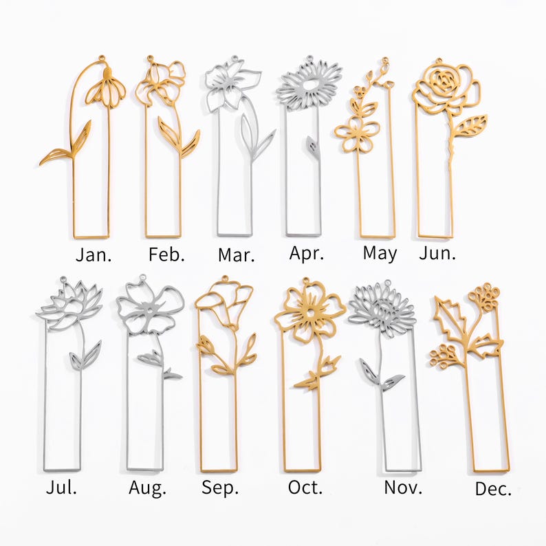 Resin-Lesezeichen mit getrockneten Geburtsmonatsblumen und Zahlenanhänger, personalisierbar, für Geburtstag, Jubiläum, Buchliebhaber, gold oder silber