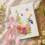 Grußkarte mit echten gepressten Blumen, handgefertigt, botanische Kunst, 20 x 14 cm, Hochzeitskarte, Erinnerungsgeschenk