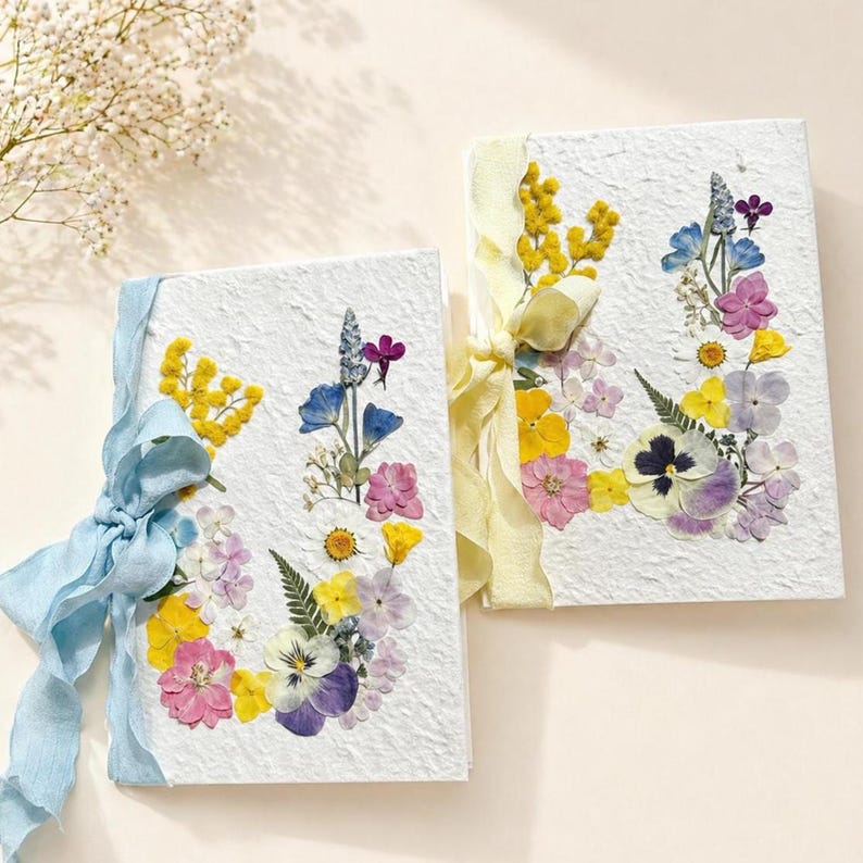 Hochzeitskarte mit gepressten Blumen, botanische Einladung, Grußkarte für Geburtstag, Genesung, 20x14 cm