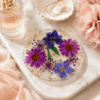 Getrocknete Blumen Harz Untersetzer mit Goldflocken, Lila, Handgemacht