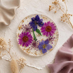 Getrocknete Blumen Harz Untersetzer mit Goldflocken, Lila, Handgemacht