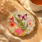 Platzset aus Kunstharz mit echten Trockenblumen, Schmetterling und Goldflocken
