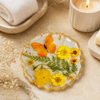 Epoxidharz Untersetzer mit getrockneten Blumen, Schmetterlingen und Goldflocken