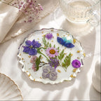 Handgemachter Harz Untersetzer mit Getrockneten Blumen und Goldflocken, Wasserdicht, Hitzebeständig, 10 cm, für Gläser und Tassen