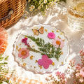 Harz Untersetzer mit gepresster Blume & Schmetterling, Goldfolie, 9 cm, handgefertigt