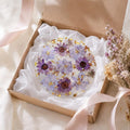 Harz Untersetzer mit Getrockneten Lila Blumen und Goldflocken, 10 cm, Hitze- und Wasserbeständig, Handgefertigt