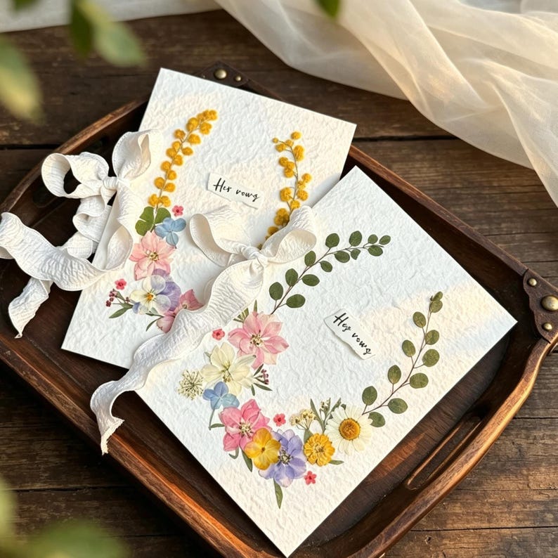 Ehegelübdebuch mit echten gepressten Blumen, handgefertigtes Baumwollpapier, Brautpaar-Gelübde, Erinnerungsgeschenk für Zeremonie, 20 x 15 cm