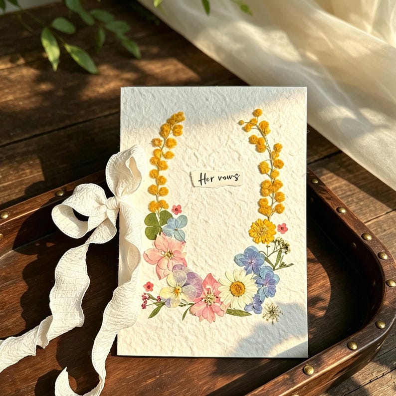 Ehegelübdebuch mit echten gepressten Blumen, handgefertigtes Baumwollpapier, Brautpaar-Gelübde, Erinnerungsgeschenk für Zeremonie, 20 x 15 cm