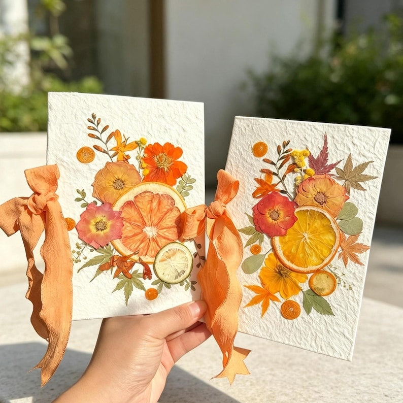 Gepresste Blumen Gelübdebücher für Hochzeitszeremonie, Herbstdesign Braut Bräutigam, 20x15 cm