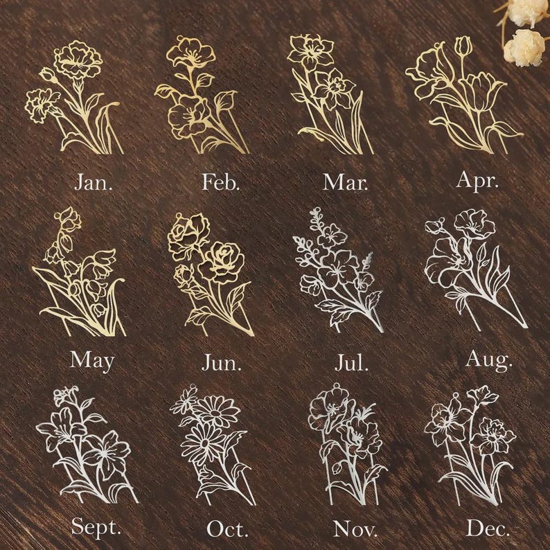 Lesezeichen mit Geburtsblume und Initialen, Metallrahmen mit konservierter Blume, personalisierte Gravur, Geschenk für Bücherliebhaber, Lehrer, Schulanfang, Abschluss, Geburtstag, Weihnachten
