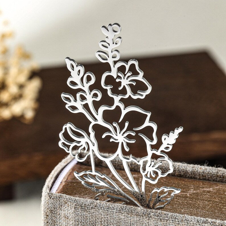 Lesezeichen mit Geburtsblume und Initialen, Metallrahmen mit konservierter Blume, personalisierte Gravur, Geschenk für Bücherliebhaber, Lehrer, Schulanfang, Abschluss, Geburtstag, Weihnachten