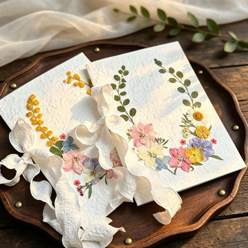 Ehegelübdebuch mit echten gepressten Blumen, handgefertigtes Baumwollpapier, Brautpaar-Gelübde, Erinnerungsgeschenk für Zeremonie, 20 x 15 cm